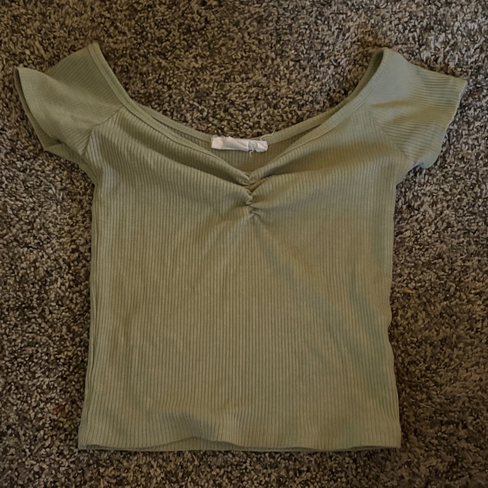 Olive Green Ribbed Off-Shoulder Top